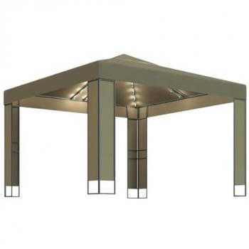 Cenador Doble Techo con Luces LED Gris Taupe 3x3x2,7 m 180 g/m²