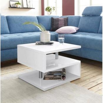 Mesa de Centro Gianni, Mesita de Salón, Unidad Baja de Almacenamiento, 55x55x41 cm, Blanco Brillante, Embalaje Reforzado
