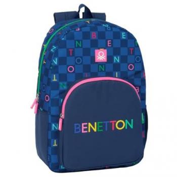 Mochila Escolar Adaptable a Carro Benetton Damero 46x30x14 cm, 19.3 L, Cómoda y Resistente para Niños