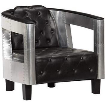 SengentoStyle Fauteuil luchtvaartstijl echt leer zwart