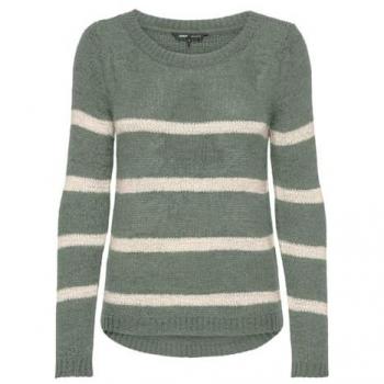 Only - Jersey de mujer de manga larga y cuello redondo, color Spray Marino/Rayas: Eggnog, talla S