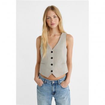 Grey Melange Short Buttoned Waistcoat