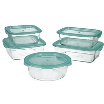 Set de Fiambreras Luminarc Keep'n Lagon Bicolor de Vidrio (5 Pcs) - 100% Hermético, Apilable y Ecológico