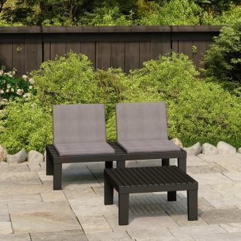 2-Piece Grey Plastic Garden Lounge Set with Cushions