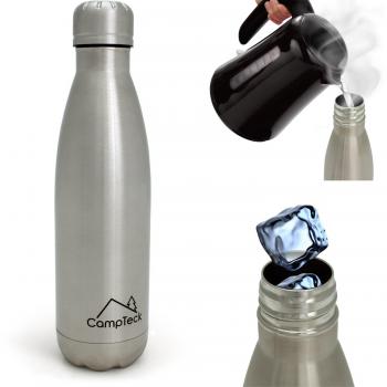 CampTeck 500ml Botella Agua Térmica De Acero Inoxidable Aislamiento Doble Pared Bebidas Deporte
