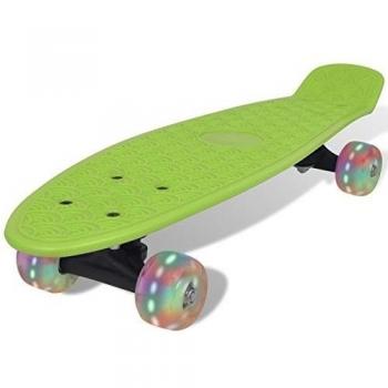 vidaXL Patinete Skateboard Fish Penny Cruiser Rueda LED Verde Monopatín Retro