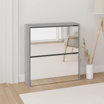 Mueble Zapatero con Espejo 2 Capas Color Roble y Blanco, Dimensiones 63x17x67 cm, Organizador de Calzado