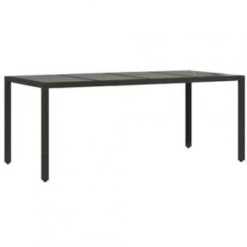 Mesa de jardín superficie de vidrio ratán PE negro 190x90x75 cm