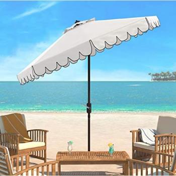 Safavieh Dorinda 9ft Crank Metal Outdoor Umbrella - White and Black