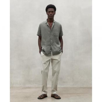 Camisa de hombre Ecoalf Sutar de manga corta, bolsillo en pecho, color verde, sostenible y de lino
