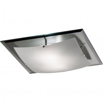 Plafón Brooklyn Cromo Pulido 3 bombillas 8cm, cuadrado de 420 mm, esmerilado E27 de 3 luces, espejo ahumado