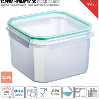 Tatay Fiambrera de Alimentos, Hermética, 2,9L de Capacidad, Tapa de Clip, Libre de BPA, Apto Microondas y Lavavajillas, Color Verde, Medidas: 18,8 x 18,8 x 12,8 cm