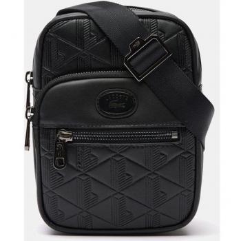 Bandolera Lacoste para hombre con monograma estampado y diseño de piel negra