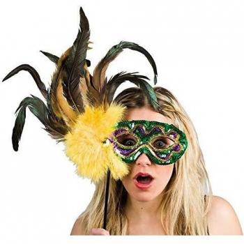 EUROCARNAVALES Antifaz de Plumas con Varilla