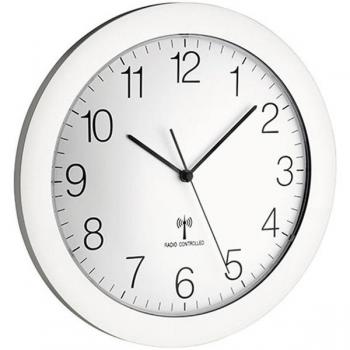 Reloj de Pared Digital TFA® con Movimiento Silencioso, Ø 30,2 cm, Color Blanco y Plata