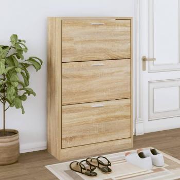 Mueble Zapatero de Madera Contrachapada, Armario para Pasillo y Entrada, Color Blanco, Negro y Roble Sonoma, Dimensiones 63x24x103 cm