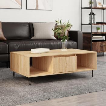 Mesa de centro de madera de ingeniería 104x60x35 cm en color blanco y negro, mesa auxiliar o de salón, también disponible en roble Sonoma
