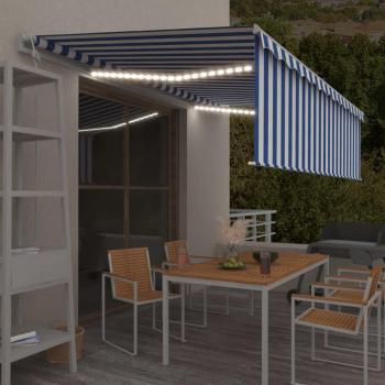Toldo automático LED con sensor de viento, 5x3 m, azul y blanco