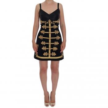 Dolce & Gabbana Black Wool Stretch Gold A-Line Dress - IT36 | S