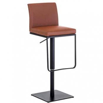 Taburete Bar Panama en Similpelle Marrón Claro con Estructura de Metal Negro, Altura Regulable 58-82 cm