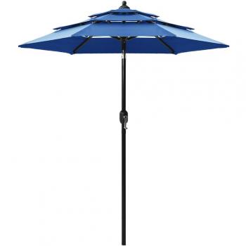 Sombrilla de 3 niveles con poste de aluminio azul 2 m