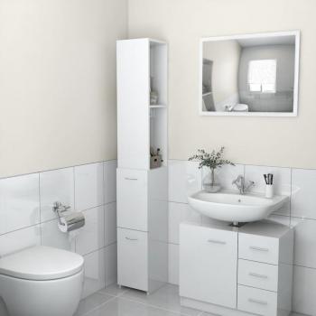 Armario de baño blanco brillante 25x26.5x170 cm de madera multicapa