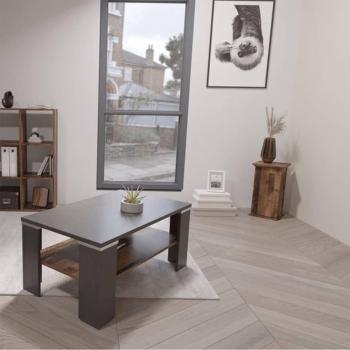 Mesa de centro Matera con balda gris y madera estilo antiguo FMD, dimensiones 100x60 cm, color gris y marrón, incluye estante