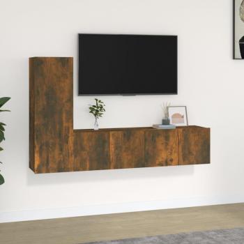 Set de Muebles para TV 3 Piezas en Madera Contrachapada de Roble Ahumado