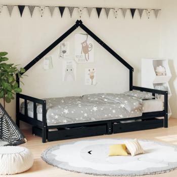 Cama infantil con cajones de pino macizo negro 90x190 cm