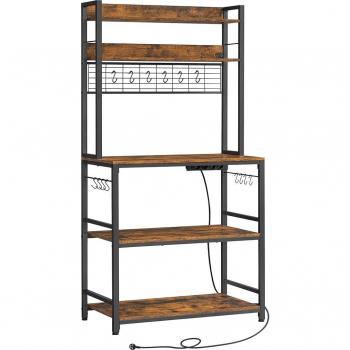 Estantería metálica para entrada con toma de corriente, organizador de cocina con soporte para microondas, 14 ganchos, dimensiones 40x80x170 cm