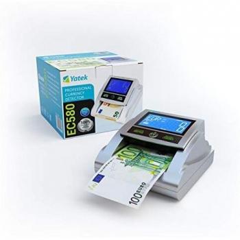 YATEK Detector de Billetes Falsos EC580 con 6 métodos de detección, con batería incluida y Preparado para los nuevos Billetes de 100 y 200€