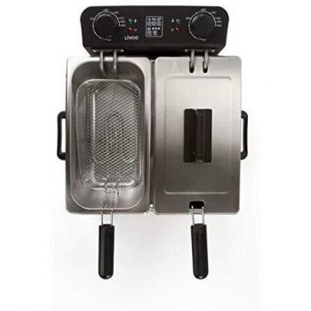 LIVOO Feel good moments - Freidora eléctrica doble en acero inoxidable | 2 tanques extraíbles | Gran capacidad 1,6 KG de patatas fritas | Termostato ajustable 190°C DOC217 Plata