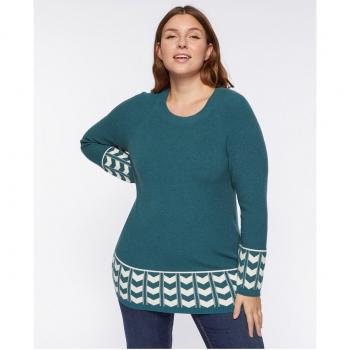 Jersey de mujer con bordes de tela jacquard y mangas raglán