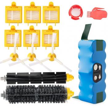efluky 4,0Ah batería de Repuesto para irobot roomba + Kit cepillos repuestos de Accesorios para iRobot Roomba Serie 700 720 750 760 770 772e 776 776p 780 782e 786 786p 790 - un Conjunto DE 14