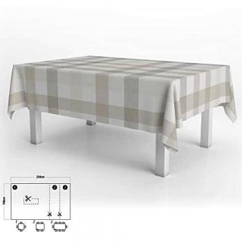 ORYX 5544032 Mantel Hule Rectangular Cuadros Beige Impermeable Antimanchas PVC 140x250 cm. Recortable Uso Interior y Exterior, 0, Multicolor