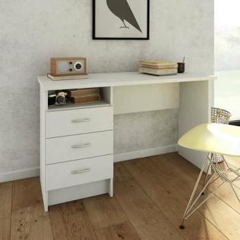 Escritorio Lineal Dmora con Tres Cajones, Color Blanco, Medidas 120 x 72 x 48 cm, Embalaje Reforzado