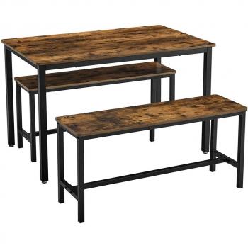 Vasagle - Juego de Mesa de Comedor y Sillas, Mesa de Cocina de 110 x 70 x 75 cm con 2 Taburetes de 97 x 30 x 50 cm, Marco de Acero, Marr