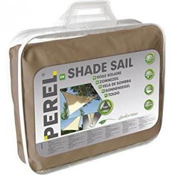 Perel GSS3500TA Toldo de Vela - 3.5 x 3.5 m, color taupe, tejido de poliéster resistente al agua y a los rayos UV, fácil instalación con anclajes incluidos