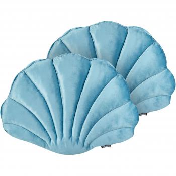 Conjunto de 2 cojines decorativos de terciopelo azul claro en forma de concha marina