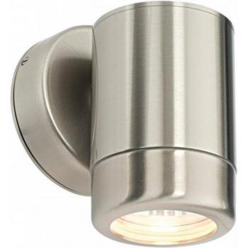 Lámpara de pared para exterior IP65 Saxby Lighting Atlantis - Acero inoxidable cepillado, vidrio transparente, 1 luz, 7W, grado marino, regulable