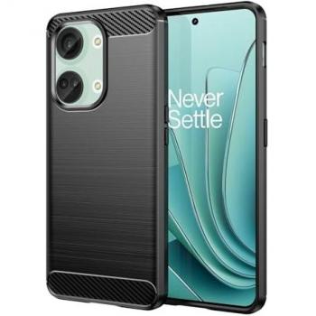 Funda Antigolpes de Silicona Negra para OnePlus Nord 3 con Diseño en Fibra de Carbono y Compatible con Carga Inalámbrica