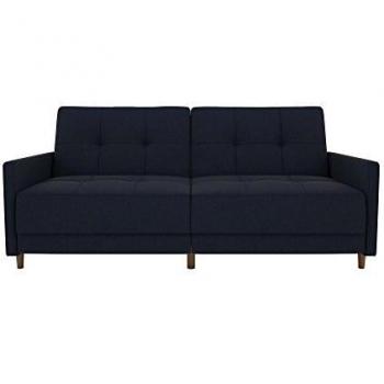 DHP Sprung Seat Sofa Bed, Wood, Navy Linen, UK