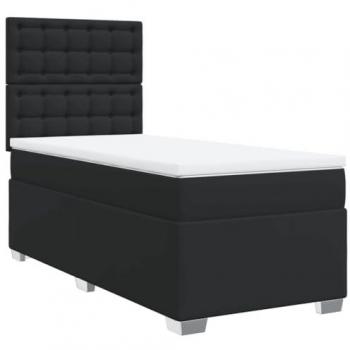 Cama box spring con colchón de cuero sintético negro 80x200 cm