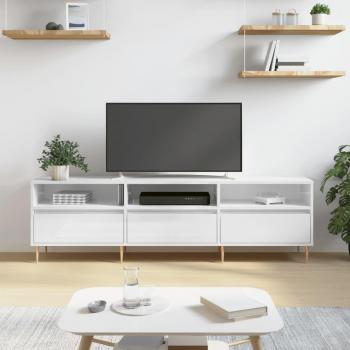 Mueble de TV de madera contrachapada pulida blanco, dimensiones 150x30x44,5 cm