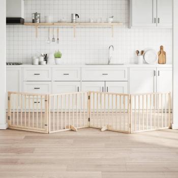 Foldable 4-Panel Dog Gate with Door, 320 cm Poplar Wood