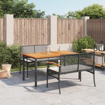 vidaXL 3 Piece Garden Dining Set with Cushions Black Poly Rattan