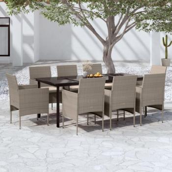 9-Piece Garden Dining Set with Beige and Black Cushions