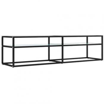 Mueble de TV Multimedia Estante para Televisión Buffet Mármol 160 x 40 x 40,5 cm Vidrio Templado Blanco
