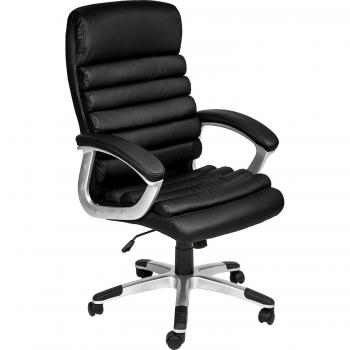 Silla de oficina Tectake Paul - Basculante, base en forma de estrella con 5 ruedas para mayor estabilidad, ergonómica, diseño exclusivo, poli piel negra, silla de escritorio moderna, acolchada ajustable e inclinable