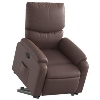 Sillón Reclinable Elevable de Cuero Sintético Marrón con Respaldo y Reposabrazos, Sillón Orejero de Relax TV, Asiento Ajustable
